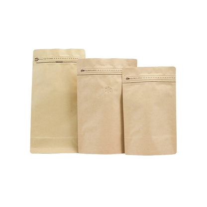 Kraft Paper Coffee Bags with valves – 3 sizes – Sets of 50