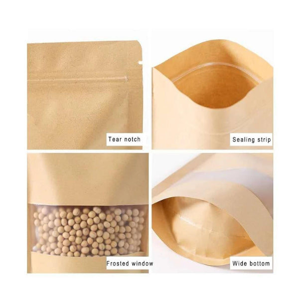 Kraft Paper Bags with Window – Sets of 50 – Various Sizes